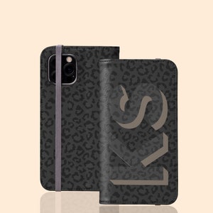 Custom Initials Leopard Flip Folio Case, Monogram Name Cheetah Wallet for iPhone 15 Pro Max, 14, 13 Mini, 12 Galaxy S24 Plus S23 Ultra S22