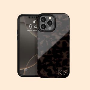 Custom Dark Tortoiseshell Initials iPhone 17 Air Case, Personalized Tort Case for iPhone 16 Pro Max, 15 Plus, 14, 13 Mini, 12, 11,X/XS, XR