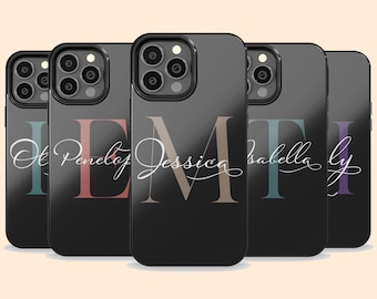 Personalized Initial Black iPhone 17 Air Case, Monogram Name Case for iPhone 16 Pro Max, 15 Plus, 14, 13 Mini, 12, 11,X/XS, Galaxy S25 S24