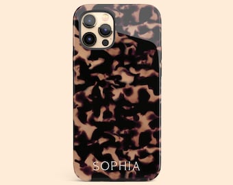 Personalized Tortoiseshell iPhone 16 Plus Case, Custom Name Case for iPhone 15 Pro Max, 14, 13 Mini, 12, 11, X/XS, XR, 8, Galaxy S24 S23