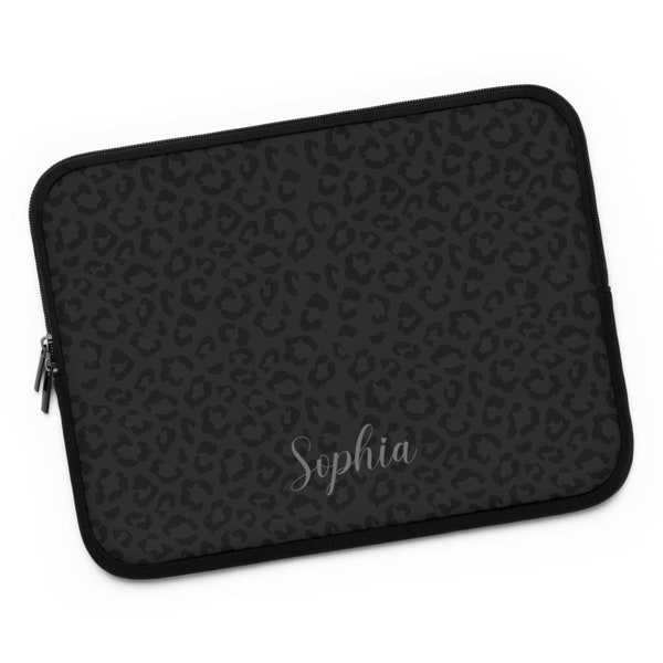 Custom Name Black Leopard Cheetah Tiger Laptop Sleeve, 13 Inch MacBook Pro Case MacBook Air Bag iPad Case Tablet Case 7, 10, 13, 15, 17 Inch