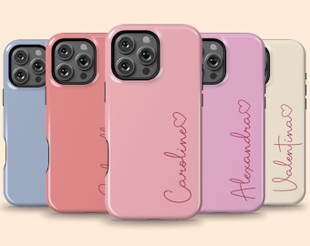 Funda personalizada con bonito detalle de corazón para iPhone 17 Air, funda suave con monograma y nombre en tonos pastel para iPhone 16 Pro Max, 15 Plus, 14, 13 Mini, 12, 11
