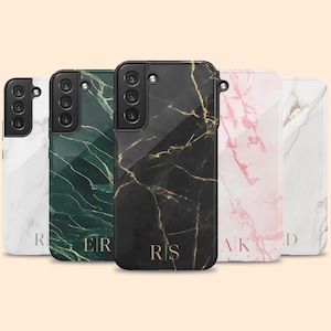 Gepersonaliseerde initialen Galaxy S25 Plus Marble-hoesje, aangepast monogram-naamhoesje voor Galaxy S24 Ultra, S23, S22, S21, S20, S10, Note 20 Ultra