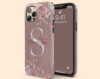 Personalized Initial Floral iPhone 17 Air Case, Monogram Name iPhone 16 Pro Max, 15 Plus, 14, 13 Mini, 12, 11,X/XS, XR, 8, Galaxy S25 S24