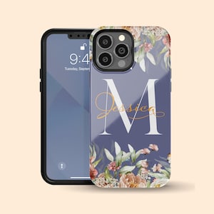 Funda personalizada con monograma floral inicial para iPhone 16+, nombre personalizado para iPhone 15 Pro Max, iPhone 14, 13 Mini, 12, 11, X/XS, XR, 8, Galaxy S24