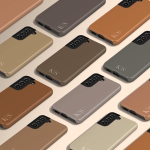 Aangepaste lichte initialen Galaxy S25 Plus-hoesje, gepersonaliseerd monogram aardetinten hoesje voor Galaxy S24 Ultra, S23, S22, S21, S20, S10, Note 20