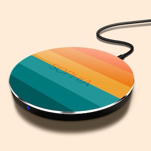 Custom Wireless Charging Pad, Personalized Rainbow Stripes Name Qi Wireless Charger for iPhone, Samsung Galaxy, Google Pixel Lumia Moto Sony