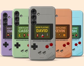 Personalized Retro Handheld Game Console Galaxy S26 Ultra Case, Custom 90s Pixel Gaming Name Case for S25 Plus, S24, S23, S22, S21, S20