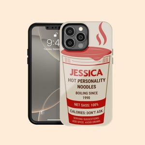 Personalized Funny Instant Noodles Cup iPhone 16 Pro Max Case, Custom Hot Ramen Case for iPhone 15 Plus, 14, 13 Mini, 12, 11, X/XS, 8, 7