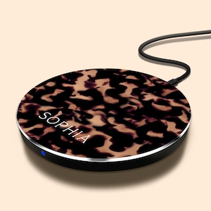Custom Wireless Charging Pad, Personalized Name Tortoiseshell Qi Wireless Charger for iPhone, Samsung Galaxy, Google Pixel, Lumia, Huawei
