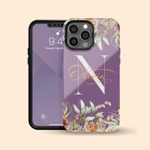 Funda personalizada con monograma floral inicial para iPhone 16+, nombre personalizado para iPhone 15 Pro Max, iPhone 14, 13 Mini, 12, 11, X/XS, XR, 8, Galaxy S24