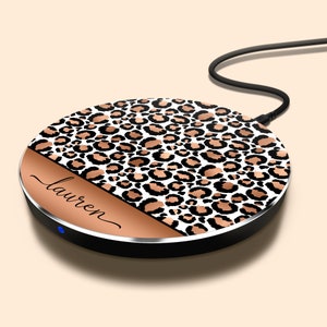 Custom Wireless Charging Pad, Personalized Name Leopard Animal Print Qi Wireless Charger for iPhone, Samsung Galaxy, Google Pixel, Lumia