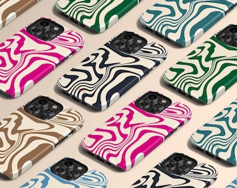 Custom Initials Swirl iPhone 17 Air Case, Personalized Groovy Wavy Abstract Liquid Marble Case for iPhone 16 Pro Max, 15 Plus, 14, 13 Mini