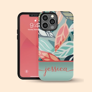 Funda personalizada con nombre y flores tropicales para iPhone 16+, bonita funda personalizada para iPhone 15 Pro Max, iPhone 14, 13 Mini, 12, 11, X/XS, XR, 8, Galaxy S24, S23