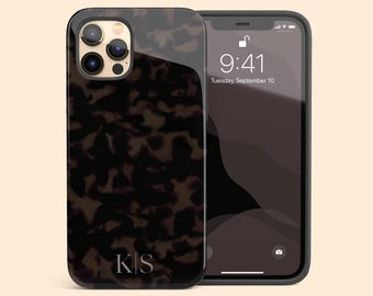 Coque iPhone 18 Pro Max personnalisée avec initiales, coque écaille de tortue monogrammée pour iPhone 17 Air, 16 Plus, 15, 14, 13 Mini, 12