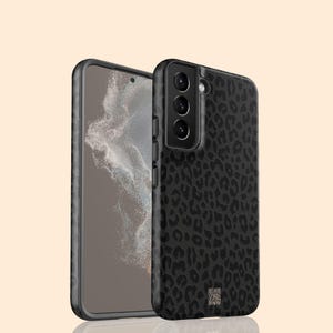 Custom QR Code Dark Leopard S25 Plus Case, Personalized Cheetah QR Phone Case for Galaxy S24 Ultra, S23, S22, S21, S20, S10, S9, S8 - Center
