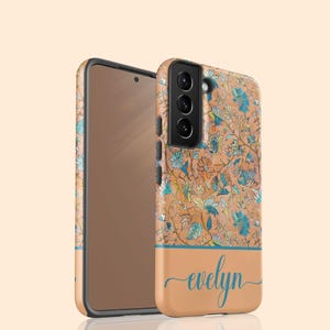 Custom Name Botanical Oriental Flowers S25 Plus Case, Personalized Monogram Floral Case for Galaxy S24 Ultra, S23, S22, S21, S20, S10, S9