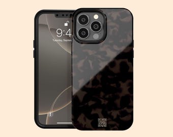 Custom QR Code Tortoiseshell iPhone 17 Air Case, Animal Print Personalized QR Tort Case for iPhone 16 Pro Max, 15 Plus, 14, 13 Mini, 12, 11