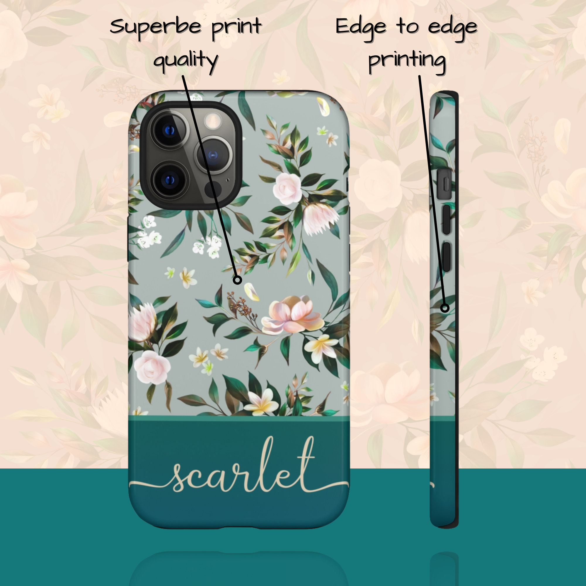Personalised Floral Phone Case - Custom Initials Protective Cover For IPhone 12-17