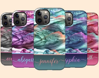Custom Marble Ink iPhone 15 Plus Case, Personalized Name Case for iPhone 14 Pro Max, iPhone 13 Mini, 12, 11, X/XS, XR, 8, Galaxy S24 S23 S22