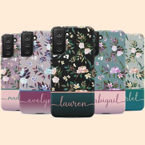 Personalized Name Case, Flowers Floral Pattern Custom Galaxy S25 Plus Case for S24 Ultra, S23, S22, S21, S20, S10,Note 20 Ultra
