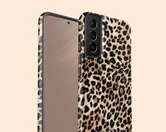 カスタム ラッシュ レオパード イニシャル Galaxy S26 Ultra、S25 Plus、S24、S23、S22、S21、S20 用パーソナライズ モノグラム チーター ケース