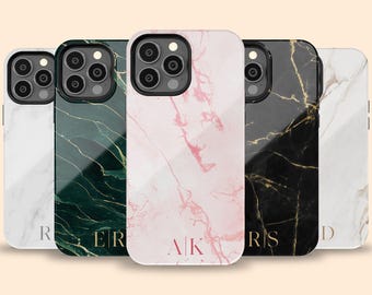 Custom Initials Marble iPhone 17 Air Case, Personalized Monogram Case for iPhone 16 Pro Max, 15 Plus, 14, 13 Mini, 12, 11,X/XS, Galaxy S25