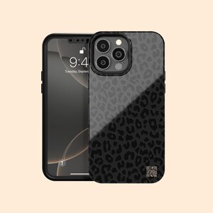 Custom QR Code Dark Leopard iPhone 16 Pro Max Case, Personalized Cheetah QR Case for iPhone 15 Plus, iPhone 14, 13 Mini, 12, 11, XS - Edge