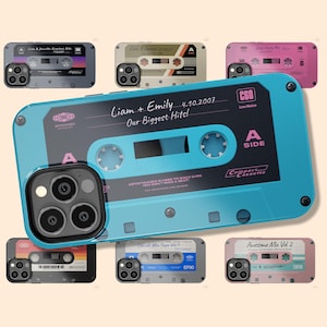 Personalisierte Kassette für iPhone 16+, Retro Mixtape 15 Pro Max, iPhone 14, 13 Mini, 12, 11, X / XS, XR 8 Galaxy S24 S23