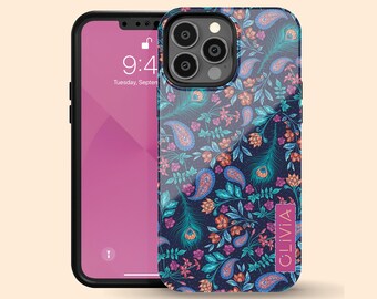 Custom Name Floral Paisley iPhone 17 Air Case, Cute Personalized iPhone 16 Pro Max, 15 Plus, 14, 13 Mini, 12, 11,X/XS, XR, 8, Galaxy S25 S24