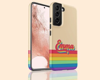 Personalized LGBTQ Rainbow Retro Name Custom Galaxy S26 Ultra Case, Pride Case for S25 Plus, S24, S23, S22, S21, S20