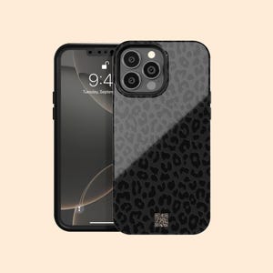 Custom QR Code Dark Leopard iPhone 16 Pro Max Case, Personalized Cheetah QR Case for iPhone 15 Plus, iPhone 14, 13 Mini, 12, 11, XS - Center