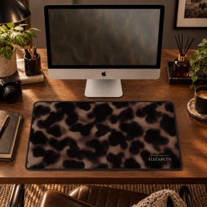 Personalized Smoky Tortoise Desk Mat, Large Mouse Pad, Dark Tortoiseshell Desk Decor, Office Gift for Her