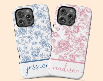 Custom Name French Toile De Jouy iPhone 17 Air Case, Personalized Monogram Case for iPhone 16 Pro Max, 15 Plus, 14, 13 Mini, 12, 11,X/XS -V2