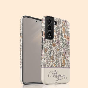 Custom Name Botanical  Wildflower Meadows S25 Plus Case, Personalized Monogram Case for Galaxy S24 Ultra, S23, S22, S21, S20, S10, S9, S8