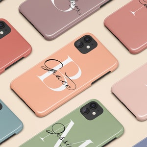 Funda personalizada con monograma para iPhone 16+, con iniciales y nombre para iPhone 15 Pro Max, 14, 13 Mini, 12, 11, X/XS, XR, 8, Galaxy S24 y S23.