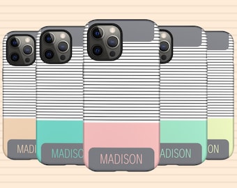 Personalized Stripes iPhone 17 Air Case, Custom Name Striped for iPhone 16 Pro Max, 15 Plus, 14, 13 Mini, 12, 11,X/XS, Galaxy S25 S24 S23