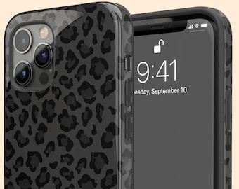 控えめなブラックのヒョウ柄iPhone 12ケース、iPhone 11 Pro Maxカバー