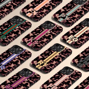 Personalised Stripe Initial iPhone 17 Air Case, Custom Tortoiseshell Tort Case for iPhone 15 Pro Max, iPhone 14, 13 Mini, 12, 11, X/XS XR 8