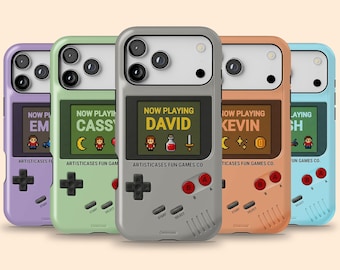 Personalized Retro Handheld Game Console iPhone 17 Air Case, Custom 90s Pixel Gaming Name Case for iPhone 16 Pro Max, 15 Plus, 14, 13 Mini