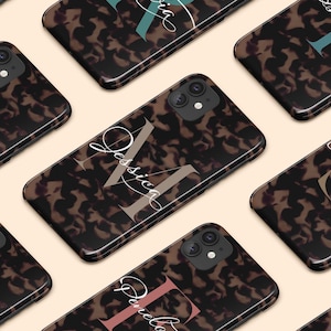 Personalized Initial Tortoiseshell iPhone 16 Plus Case, Monogram Name Case for iPhone 15 Pro Max, iPhone 14, 13 Mini, 12, 11, X/XS, XR, 8