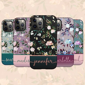 Personalized Flowers iPhone 16 Plus Case, Custom Initials Name Floral iPhone 15 Pro Max, 14, 13 Mini, 12, 11, X/XS, XR, 8, Galaxy S24 S23