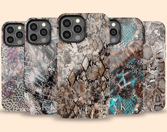 Custom Initials iPhone 17 Air Snakeskin Case, Personalized Phyton Case for iPhone 16 Pro Max, 15 Plus, 14, 13 Mini, 12, 11,X/XS, Galaxy S25