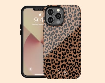 Custom Initials iPhone 17 Air Case, Personalized Chocolate Leopard Case for iPhone 16 Pro Max, 15 Plus, 14, 13 Mini, 12, 11, X, Galaxy S25