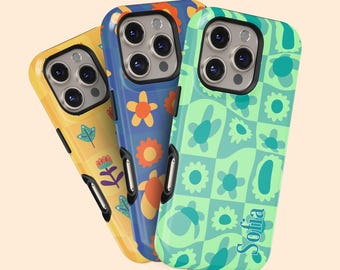 Personalisierte Retro Groovy iPhone 17 Air Hülle, kundenspezifisches Monogramm Niedliche Namenshülle für iPhone 16 Pro Max, 15 Plus, 14, 13 Mini, 12, 11, X / XS