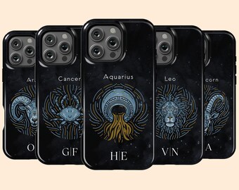 Coque personnalisée noire Air signe astrologique pour iPhone 17, coque personnalisée astrologie horoscope pour iPhone 16 Pro Max, 15 Plus, 14, 13 Mini, 12, 11