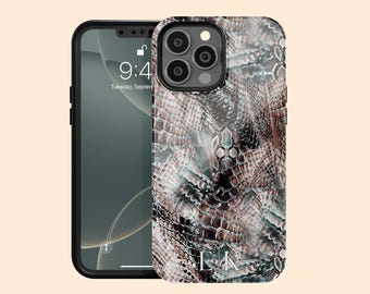 Personalized Serpentine Snakeskin Initial iPhone 17 Air Case, Custom Exotic Reptile Case for iPhone 16 Pro Max, 15 Plus, 14, 13 Mini, 12, 11