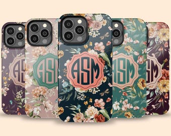 Floral Monogram iPhone 17 Air Case, Personalized Watercolor Initials Case for iPhone 16 Pro Max, 15 Plus, 14, 13 Mini, 12, 11, X, Galaxy S25
