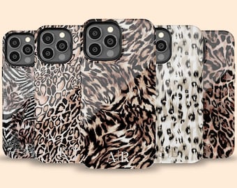 Custom Initials Leopard Fur iPhone 17 Air Case, Personalized Cheetah Case for iPhone 16 Pro Max, 15 Plus, 14, 13 Mini, 12, 11, X, Galaxy S25