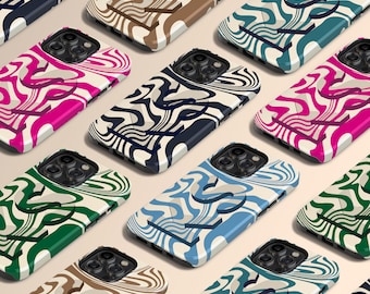 Custom Large Initials Swirl iPhone 17 Air Case, Groovy Wavy Liquid Marble Case for iPhone 16 Pro Max, 15 Plus, 14, 13 Mini, 12, 11,X/XS, XR
